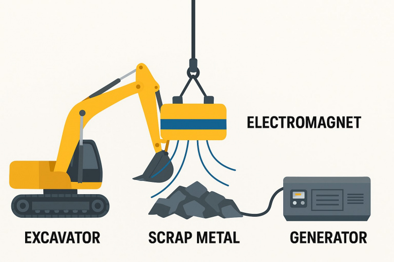 funcionamiento de un electroiman con excavadora